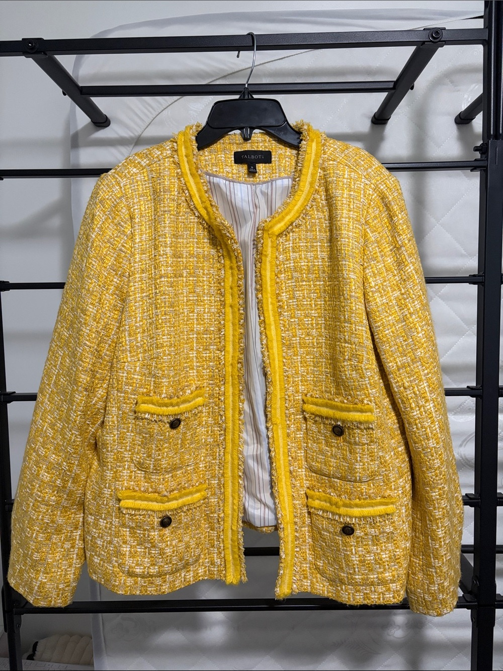 Talbots Yellow Tweed Fringe-Trim Blazer